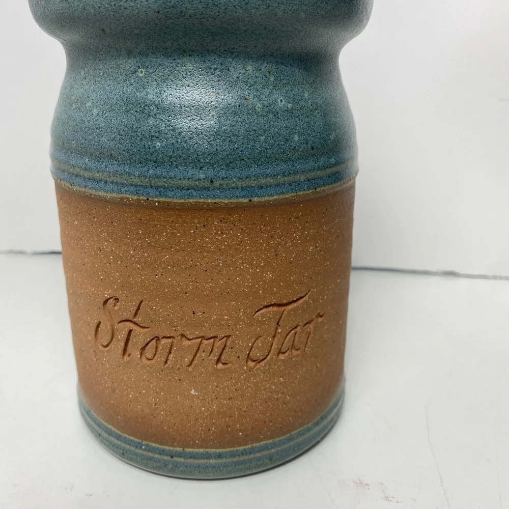 Handmade Stoneware Quote Jar Candle Storm Design Made in USA 6.5x4 Stamped